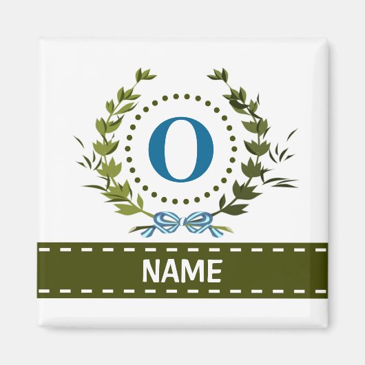 Fijne Ivy Wreath en Bow Name met Monogram O Magneet (Voorkant)
