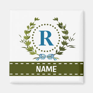 Fijne Ivy Wreath en Bow Name met Monogram R Magneet