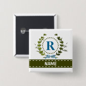 Fijne Ivy Wreath en Bow Name met Monogram R Vierkante Button 5,1 Cm (Voorkant /achterkant)