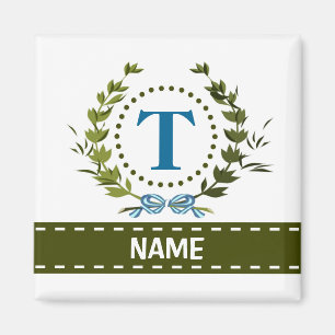 Fijne Ivy Wreath en Bow Name met Monogram T Magneet