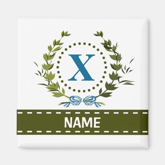 Fijne Ivy Wreath en Bow Name met Monogram X Magneet (Voorkant)