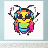 Fijne kakkerlak met koptelefoons die naar muziek l canvas afdruk (Insitu (Houten vloer))