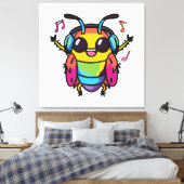 Fijne kakkerlak met koptelefoons die naar muziek l canvas afdruk (Insitu (Slaapkamer))