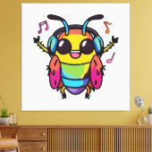 Fijne kakkerlak met koptelefoons die naar muziek l canvas afdruk (Insitu (Woonkamer))