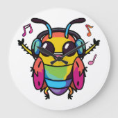 Fijne kakkerlak met koptelefoons die naar muziek l grote klok (Voorkant)