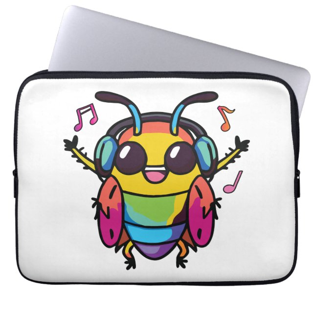 Fijne kakkerlak met koptelefoons die naar muziek l laptop sleeve (Voorkant)