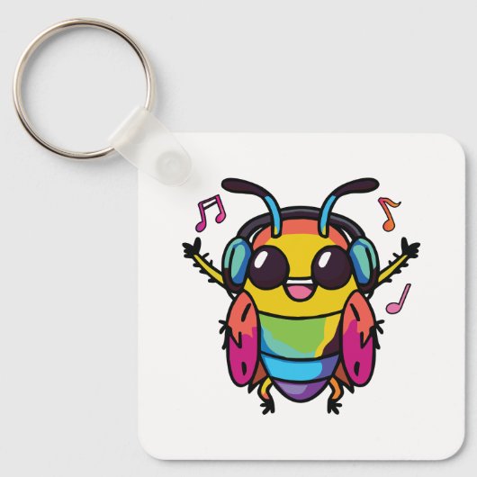 Fijne kakkerlak met koptelefoons die naar muziek l sleutelhanger (Voorkant)