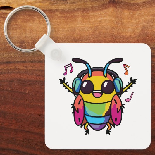 Fijne kakkerlak met koptelefoons die naar muziek l sleutelhanger (Voorkant)