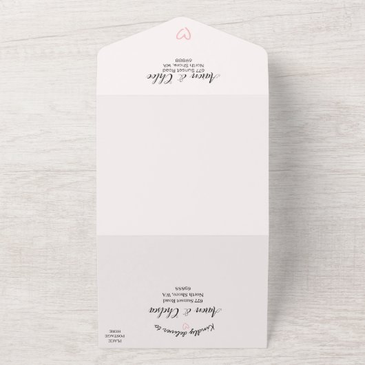 Fijne kalligrafie Alles in één trouw uitnodiging (Buitenkant)