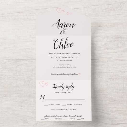 Fijne kalligrafie Alles in één trouw uitnodiging (Binnen)