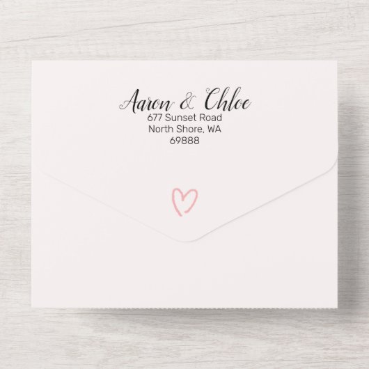 Fijne kalligrafie Alles in één trouw uitnodiging (Achterkant)