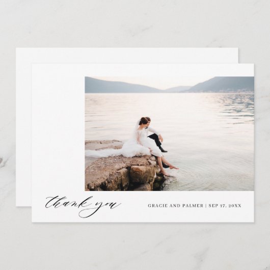 Fijne kalligrafie Eenvoudige bruiloft Hartelijk da Bedankkaart (Voorkant / Achterkant)