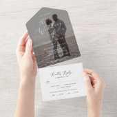 Fijne kalligrafie Fotooverleg bruiloft All In One Uitnodiging (Afscheurbaar)