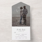 Fijne kalligrafie Fotooverleg bruiloft All In One Uitnodiging (Binnen)