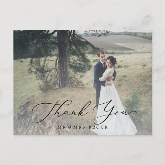 Fijne kalligrafie Lichte fotobedekking Dank u Briefkaart (Voorkant)