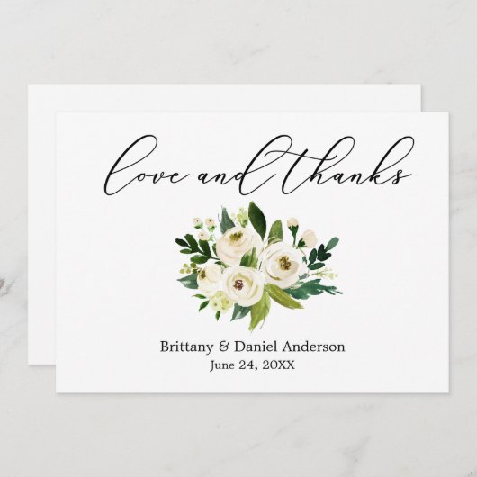 Fijne kalligrafie Liefde Bedankt Groene Bloemen (Voorkant / Achterkant)