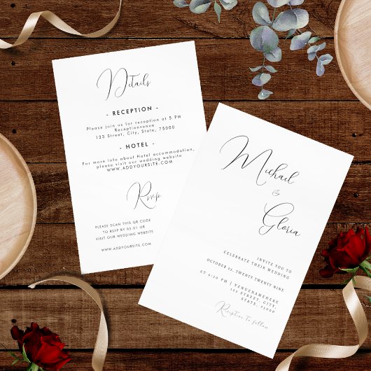 Fijne kalligrafie Minimalistische Alles-in-één QR- Kaart