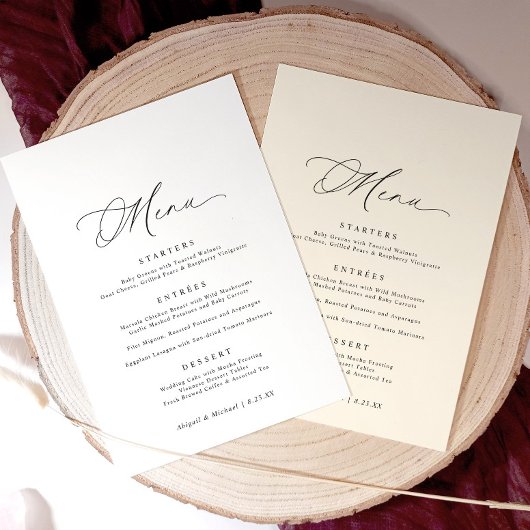 Fijne kalligrafie Moderne Romantische Bruiloft Menu
