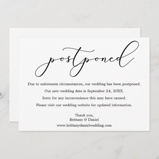 Fijne kalligrafie Uitgestelde Kaart van de Datum v (Voorkant / Achterkant)