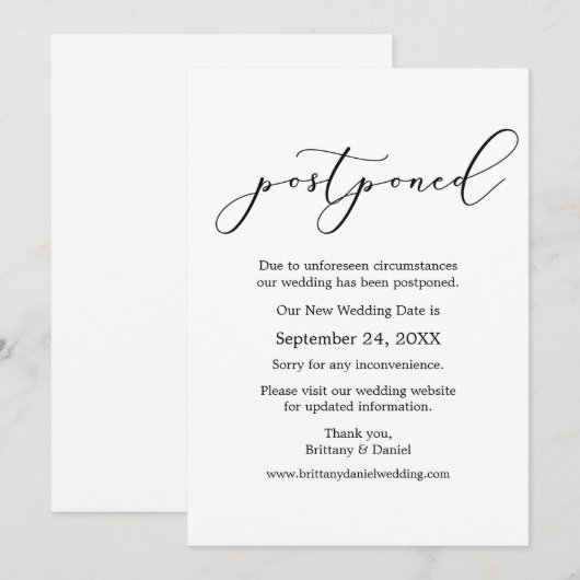 Fijne kalligrafie Uitgestelde Kaart van de Datum v (Voorkant / Achterkant)