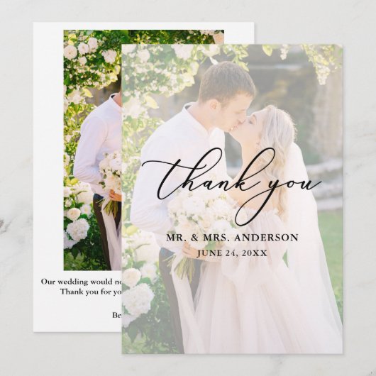 Fijne kalligrafie Weddenschap 2 Fotobekleding Bedankkaart (Voorkant / Achterkant)