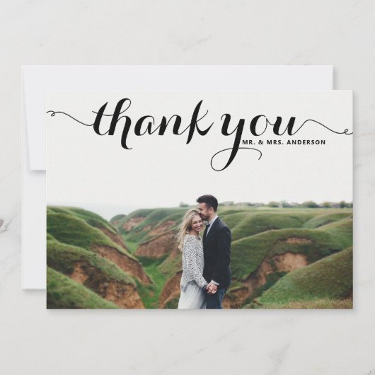 Fijne kalligrafie Weddenschap Foto Bedankkaart (Voorkant)