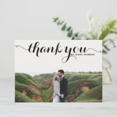 Fijne kalligrafie Weddenschap Foto Bedankkaart (Staand voorkant)