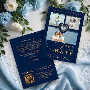 Fijne Kant Goud & Marineblauw 3 Meerdere Foto's Save The Date