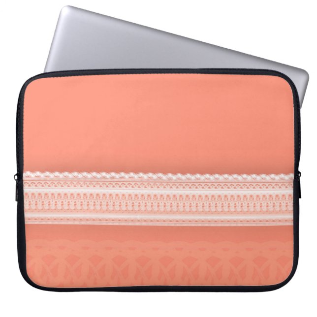 Fijne kant tegen koudkoraal laptop sleeve (Voorkant)