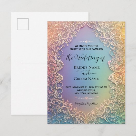 Fijne Kanten Trouw Uitnodiging Briefkaart (Voorkant / Achterkant)