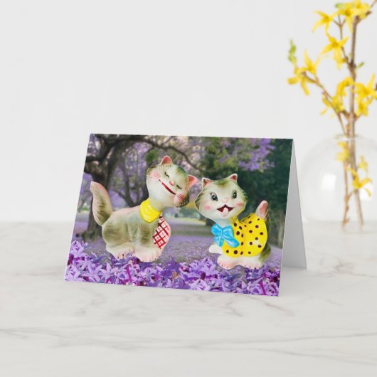 Fijne  katten met bloemen kaart (Gele Bloem)