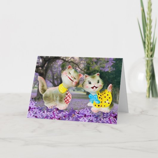 Fijne  katten met bloemen kaart (Voorkant)