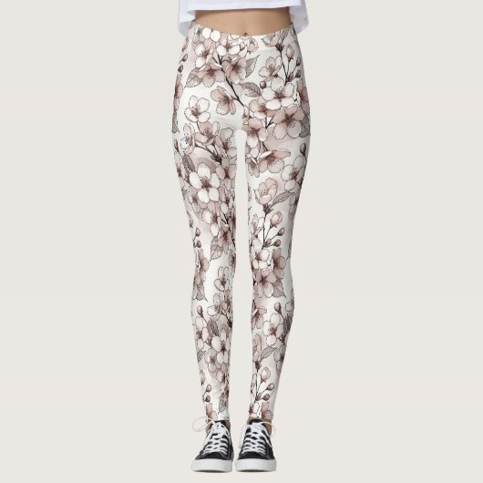Fijne Kersenbloesem Ontwerp Leggings (Voorkant)