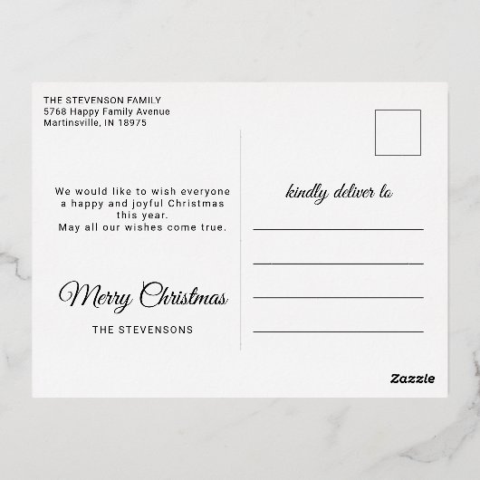 Fijne kerst 1 foto elegant script goud folie feestdagen briefkaart (Achterkant)