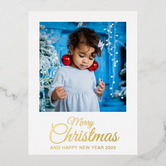 Fijne kerst 1 foto elegant script goud folie feestdagen briefkaart (Voorkant)