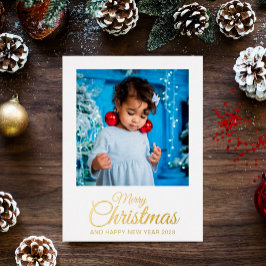Fijne kerst 1 foto elegant script goud folie feestdagen briefkaart
