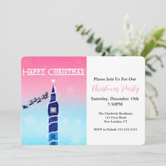 Fijne kerst Big Ben met de Kerstman Kaart (Staand voorkant)