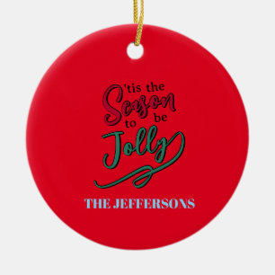 Fijne kerst en gelukkig nieuwjaar familie keramisch ornament