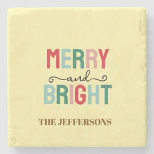 Fijne kerst en gelukkig nieuwjaar familie stenen onderzetter