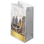 Fijne kerst en gouden kerstfoto's klein cadeauzakje (Achterkant Gekanteld)