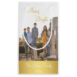 Fijne kerst en gouden kerstfoto's klein cadeauzakje