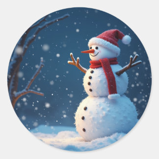 Fijne kerst en schattige sneeuwman ronde sticker