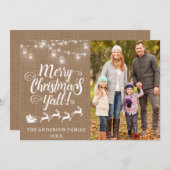 Fijne kerst Foto van Y'all Lights Burlap Feestdagenkaart (Voorkant / Achterkant)