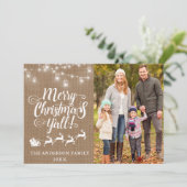 Fijne kerst Foto van Y'all Lights Burlap Feestdagenkaart (Staand voorkant)