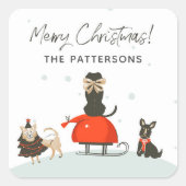 Fijne kerst Fysische Cute Dogs Aangepaste naam Vierkante Sticker (Voorkant)