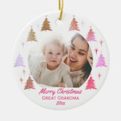 Fijne kerst Grote oma roze goudfoto Keramisch Ornament (Voorkant)