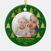 Fijne kerst Grote opa Green en Gold Photo Keramisch Ornament (Voorkant)