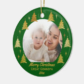 Fijne kerst Grote opa Green en Gold Photo Keramisch Ornament (Links)