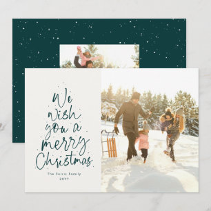 Fijne kerst leuke foto van groene familie feestdagenkaart