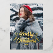 Fijne kerst One Photo Holiday Folie Uitnodiging (Voorkant)